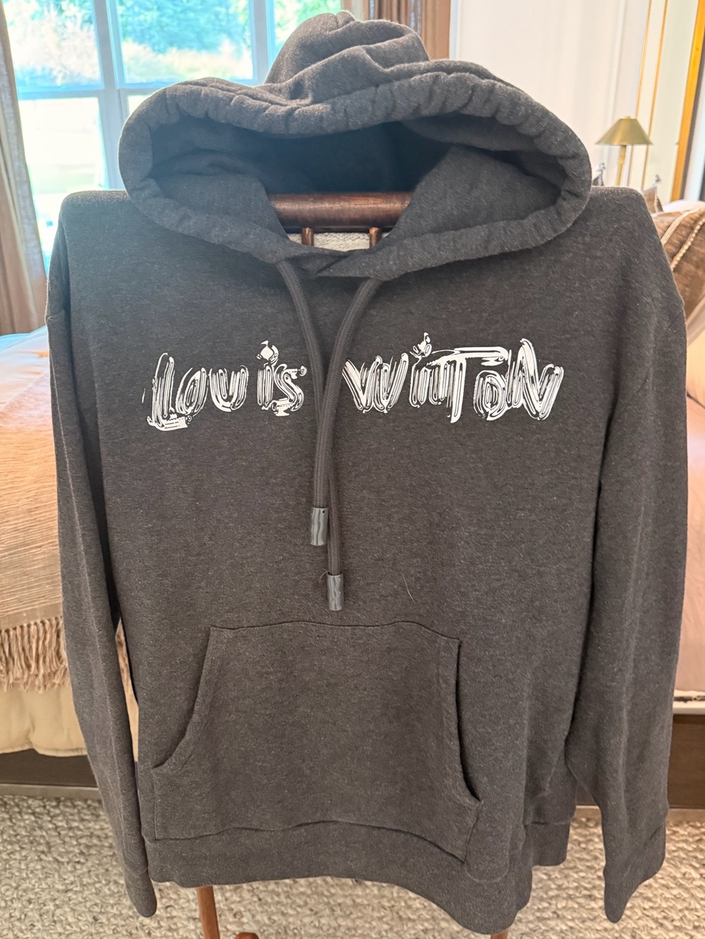 Louis Vuitton Men's SS22 Brushstroke Graffiti Logo Hoodie - Charcoal Grey